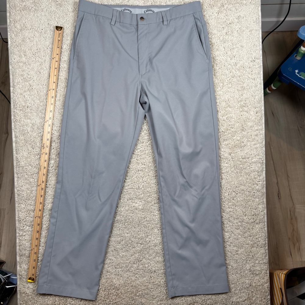 Callaway Mens Grey Flat Front‎ Golf Pants 36x32 Performance Trousers Polyester